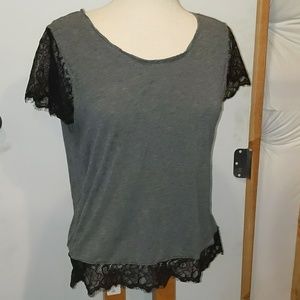 Gray and Black Lace Short Sleeve